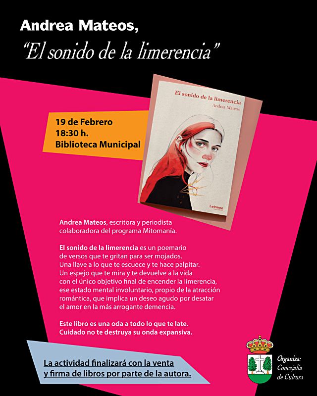 El 19 de febrero se presenta en la biblioteca municipal de El Álamo el libro de Andrea Martos ‘El sonido de la limerencia’