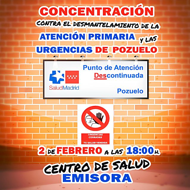 Concentración en defensa de la Sanidad Pública, en Pozuelo, mañana jueves 2 de febrero