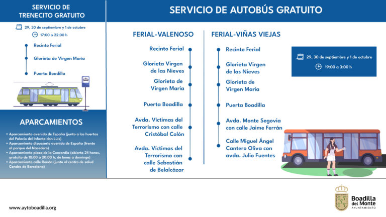 El Ayuntamiento de Boadilla ofrece servicio gratuito de transporte durante las fiestas patronales