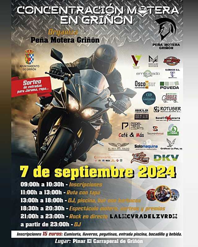 Concentración de motos el sábado 7 de septiembre en Griñón