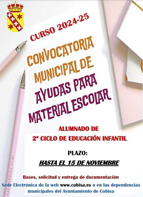 Cobisa convoca ayudas para material escolar