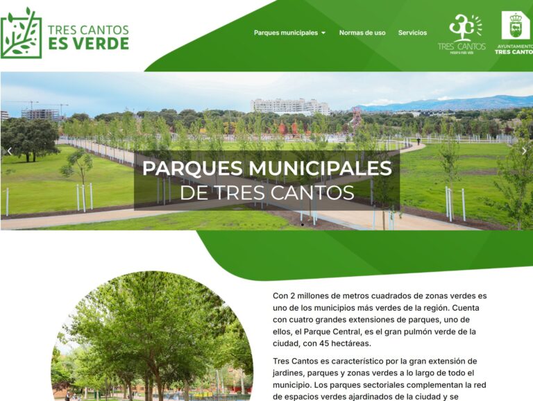 ‘Tres Cantos es verde’, una web con toda la información sobre parques, jardines y áreas infantiles