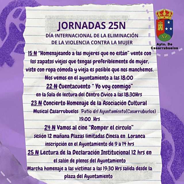 Casarrubuelos organiza unas jornadas por el Día internacional de la Eliminación de la Violencia contra la Mujer