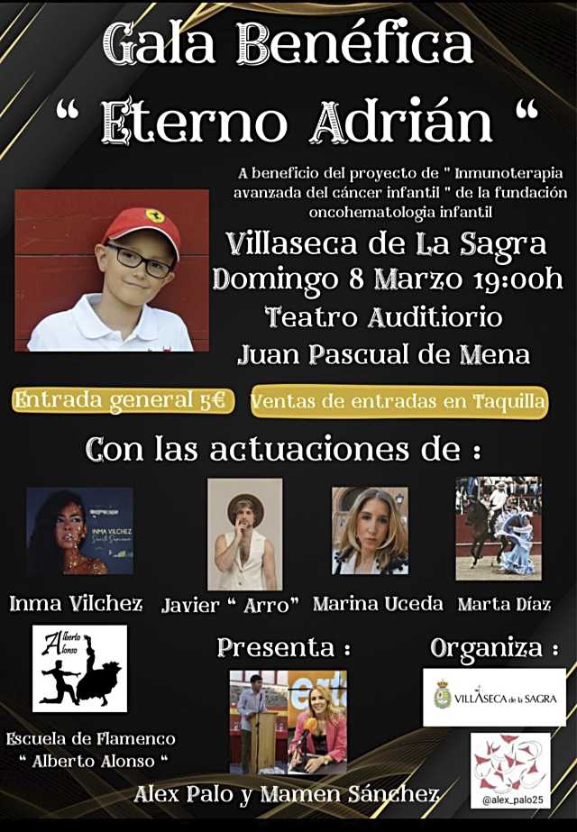 Artistas como Inma Vilchez se juntan en la Gala benéfica ‘Eterno Adrián’ en Villaseca de La Sagra