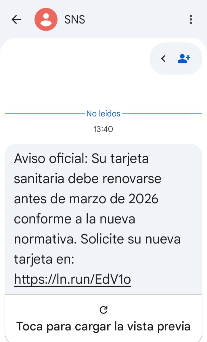 Sacyl advierte sobre intentos de fraude por smishing relacionados con la tarjeta sanitaria