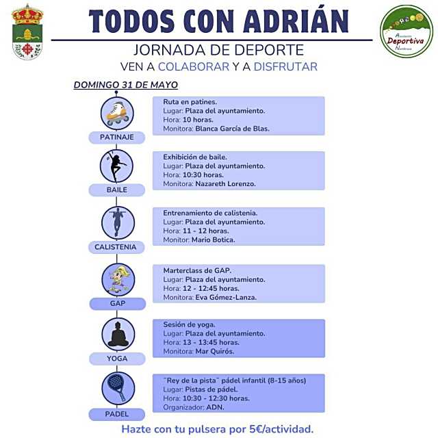 Nambroca se volcará con Adrián haciendo deporte el domingo